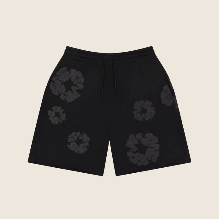 Short Denim Tears — Noir fleurs ton sur ton