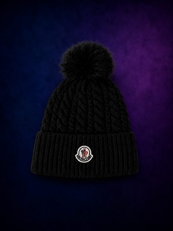 Bonnet Torsadé Pompon Noir