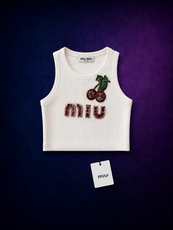 Top Cerises Strass Blanc