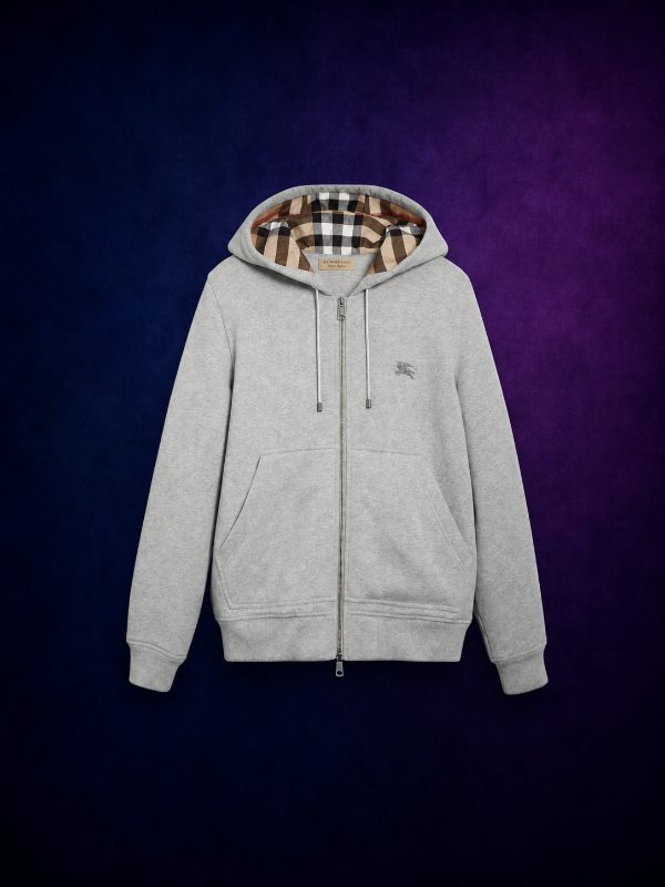 Sweat Zippé Capuche Check Gris