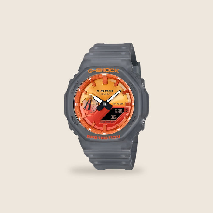 Casio G-Shock GA-2100 — Gris cadran orange